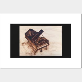 Grand piano realistic pyrography art Posters and Art